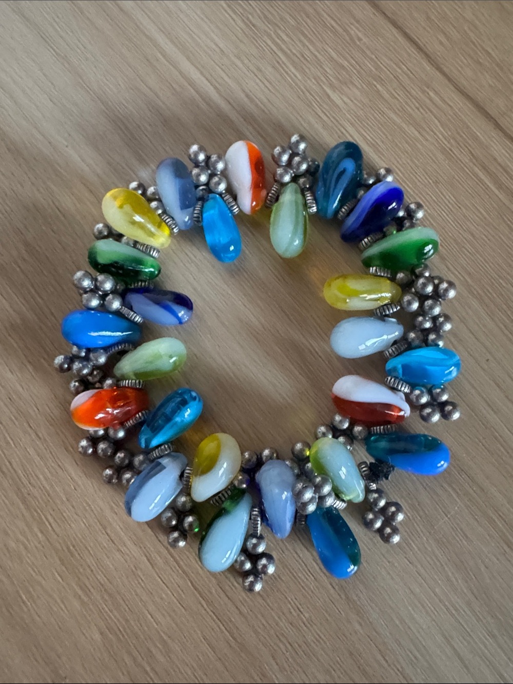 Vintage Mali Wedding Bead Stretch Bracelet • Czech Glass Trade Beads • Multicolo